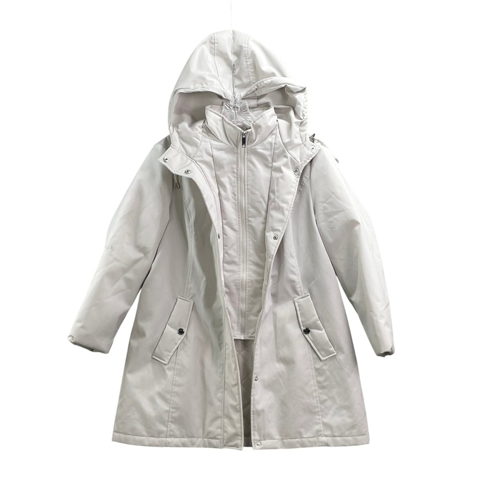 HFX Hooded Parka Jacket Womens Large White Water Resistant Wind Resistant Travel